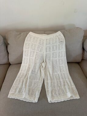 Free people. Cream Crochet Knit Wide-Leg Pants. New with tags.